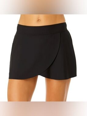Anne Cole Black Swim Skirt Built In Brief UPF 50 Modest High Rise XXL NWT